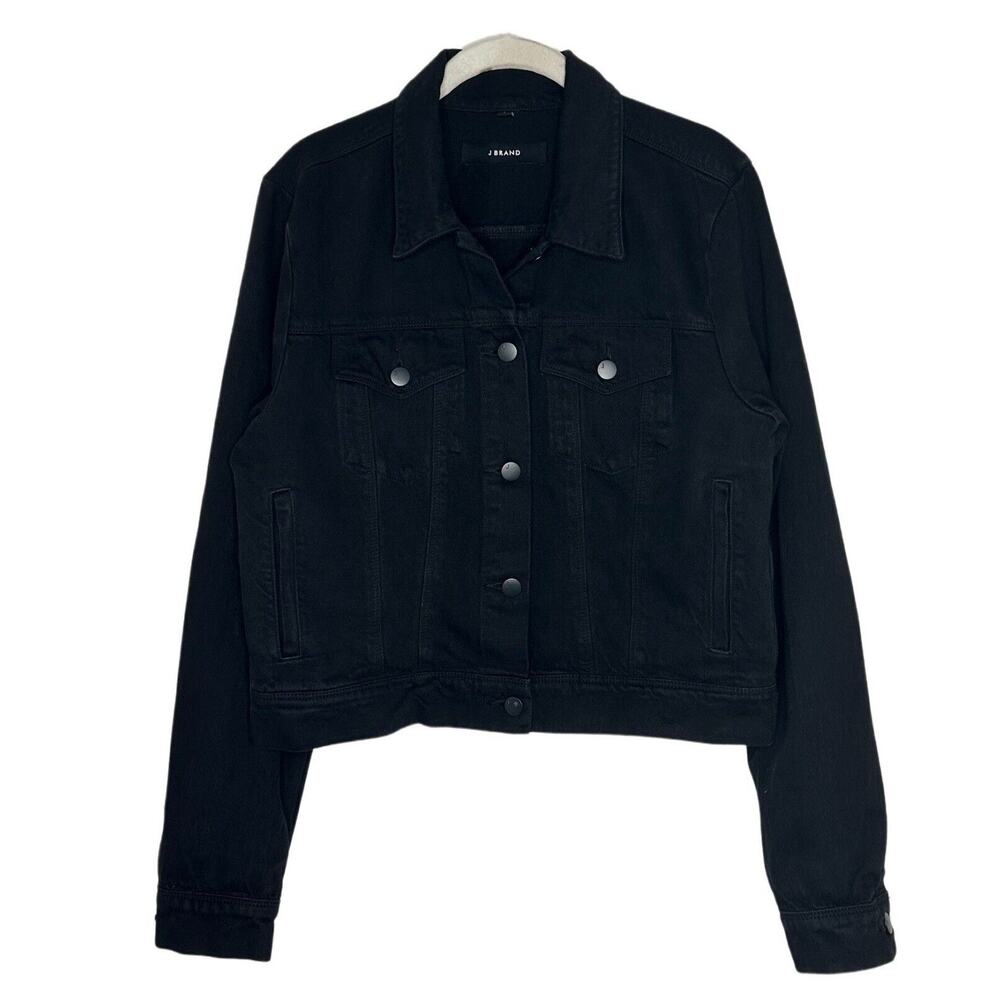 J Brand Women’s Solid Black Button Front Cropped Denim 100% Cotton Jacket Sz L